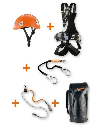 Kit anticaduta professionale Kapriol con doppio cordino a Y e ganci giganti per travi in acciaio