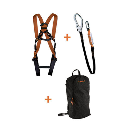 Kit anticaduta base Kapriol con imbracatura dorsale e fune con assorbitore di energia