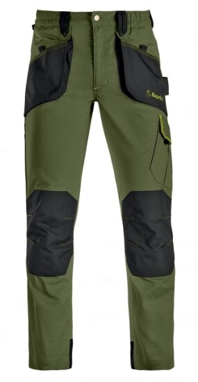 Pantaloni da lavoro verdi e neri Kapriol Slick per giardiniere con inserti elastici e tasche cargo