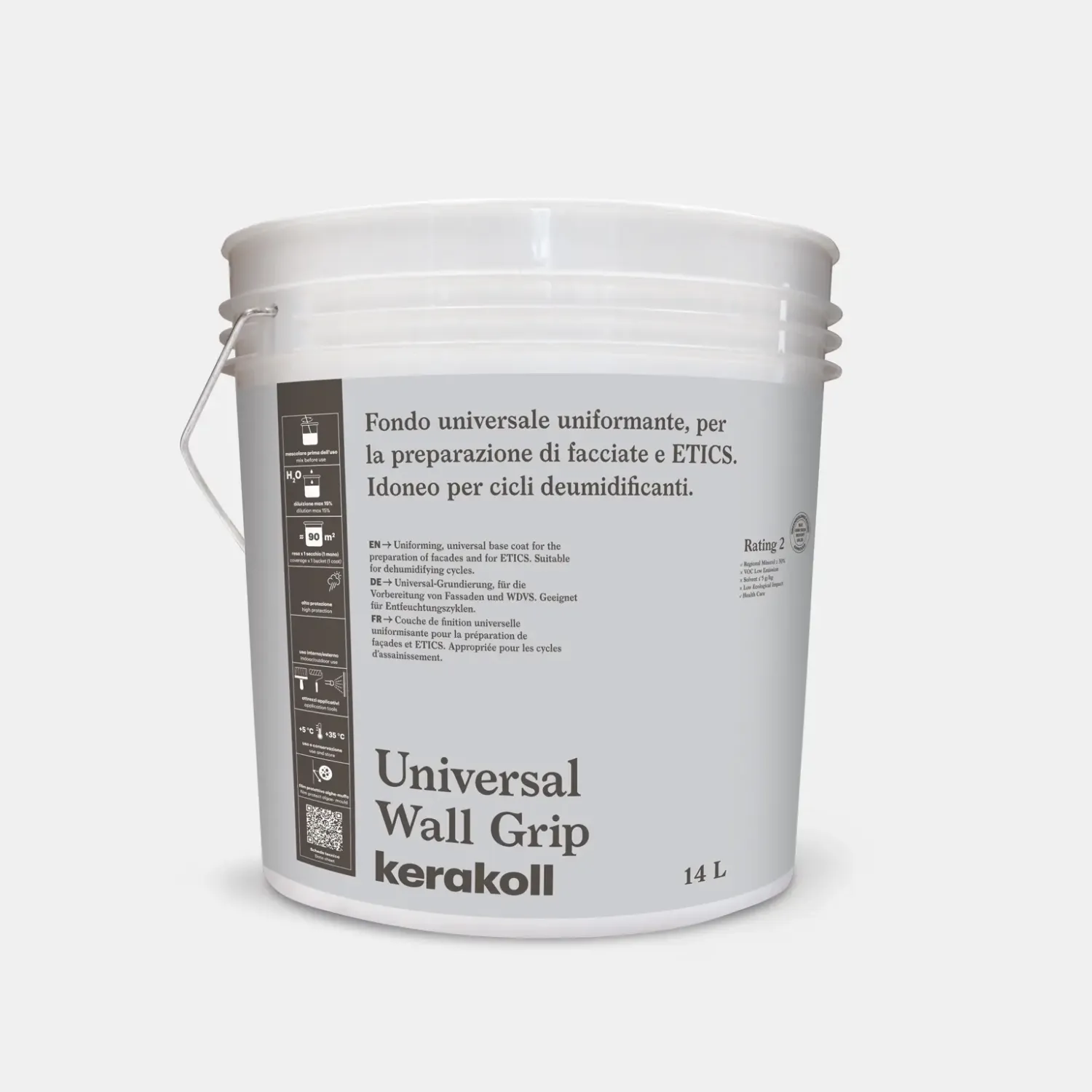 Confezione Universal Wall Grip fondo universale per facciate e sistemi a cappotto da 14 litri.