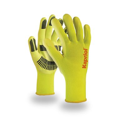 Guanti da lavoro Kapriol Visibility arancio fluo con palmo antiscivolo in micro schiuma di nitrile