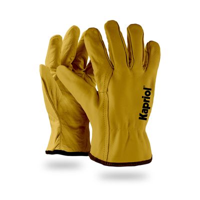 Guanti da lavoro in pelle pieno fiore gialla Kapriol Driver Yellow con polsino elastico