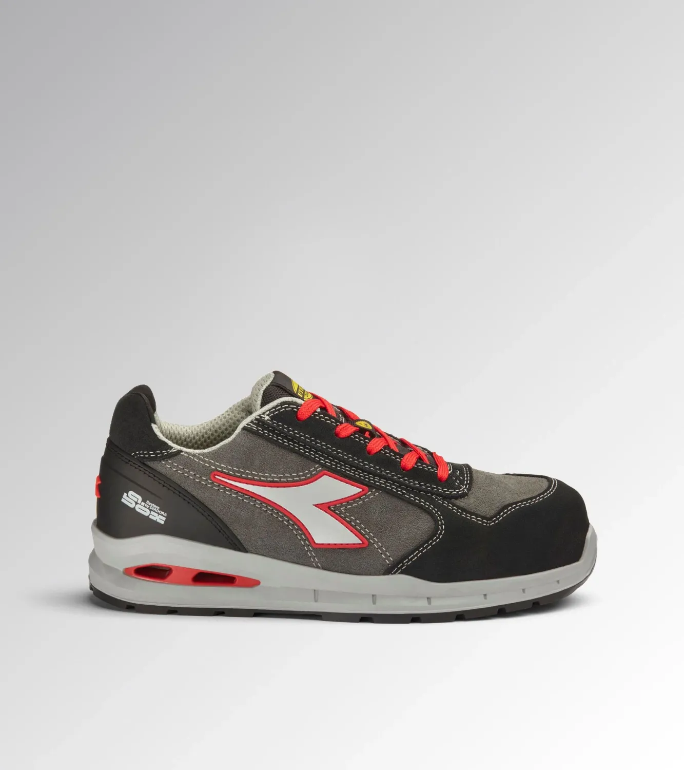 Diadora - Run Airbox Low S3S ESD | Scarpe Lavoro Airbox by GEOX | Asphalt/Silver/Red