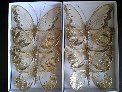 Gold Glitter Butterfly Single Pack of 12 I386