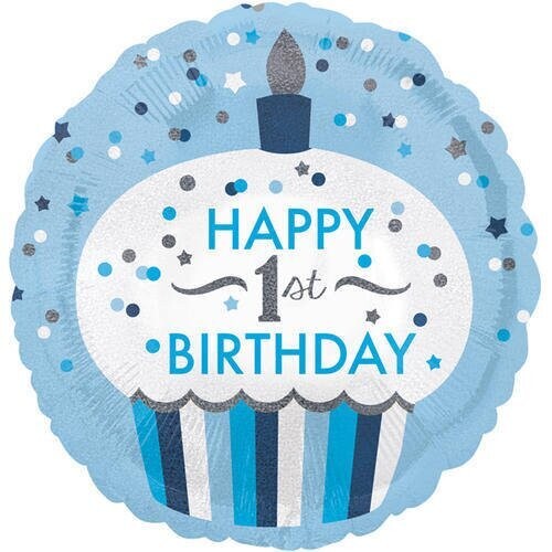 18" Blue H/ 1st Birthday Balloon  (Pack 10) I882