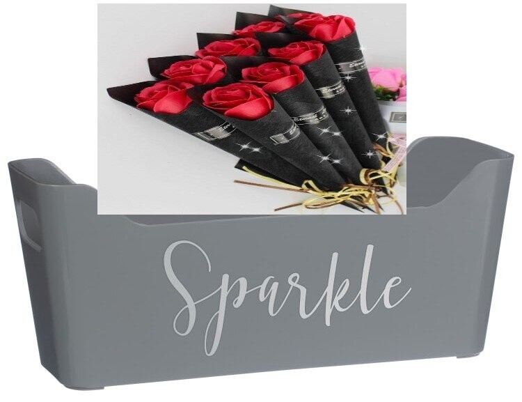 Grey Tub for red rose flowers on counter