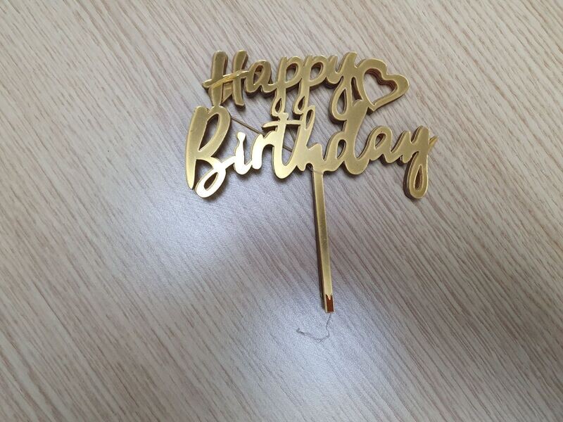 Gold Happy Birthday Cake topper x 10