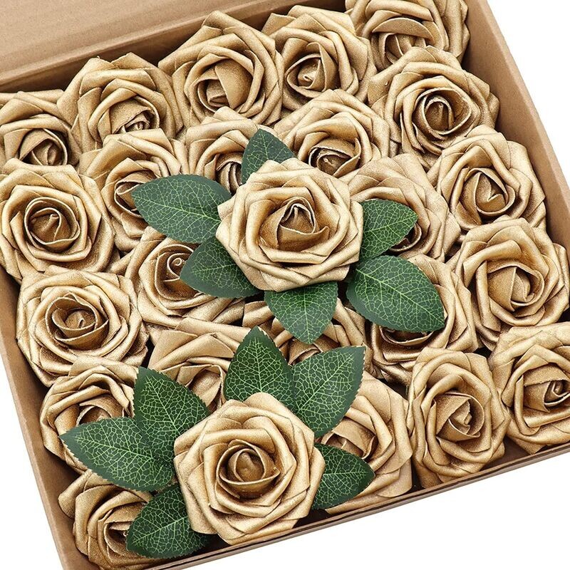 Gold Wedding Flowers With Extra Leaf's box of 50s   I593