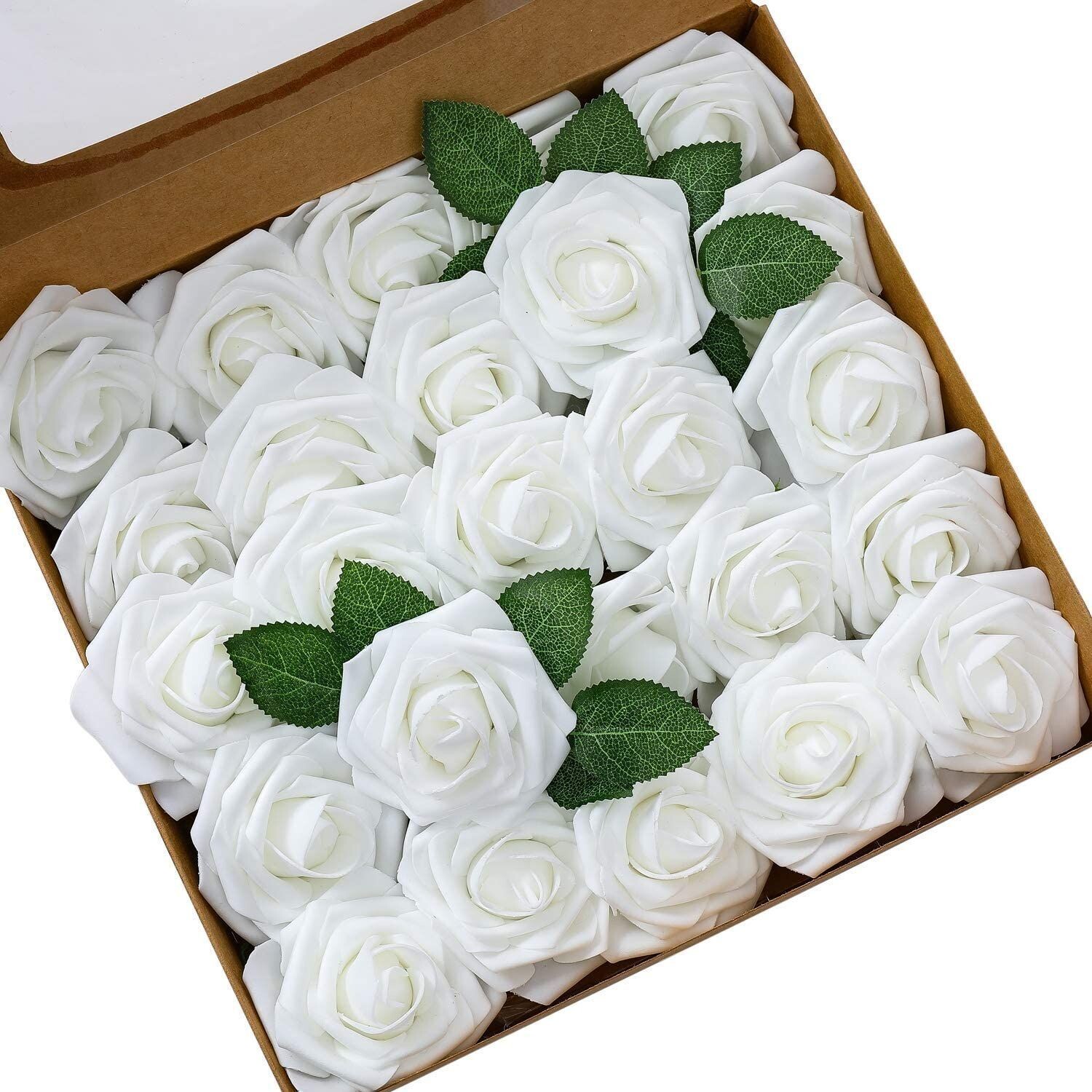 White Wedding Flowers With Extra Leaf's box of 50s   I597