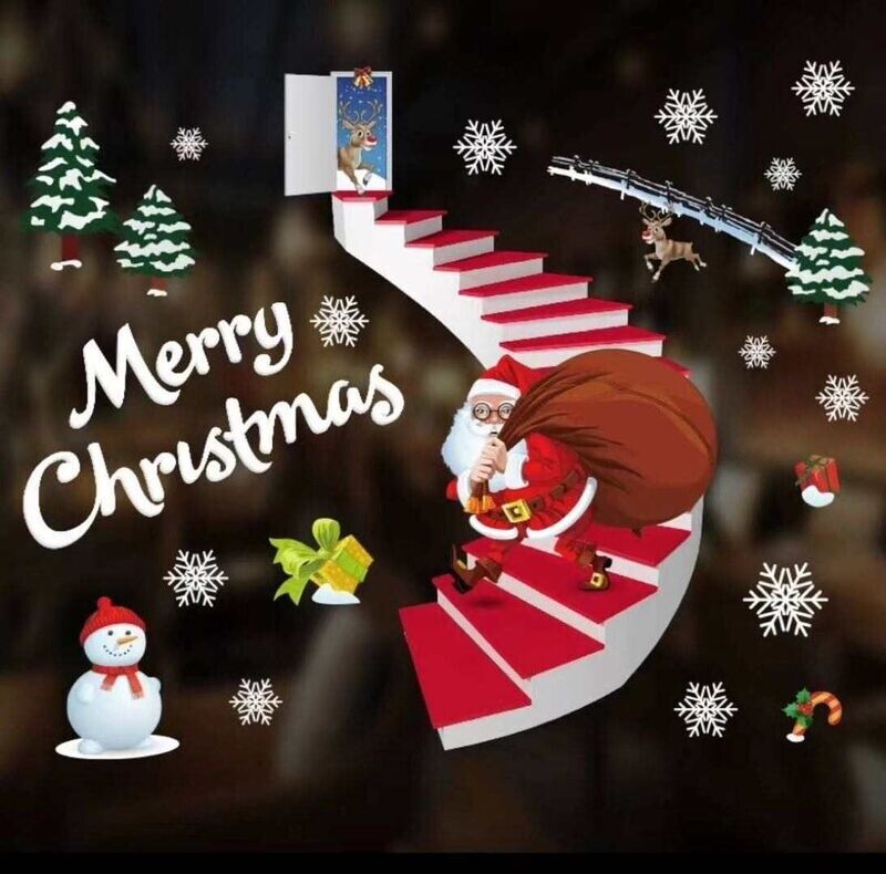 Merry  Christmas Santa and reindeer   window stickers x 1
