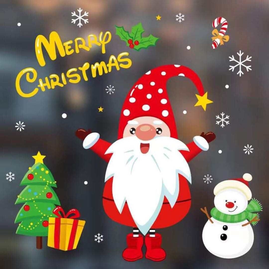 Merry Christmas Santa and Snow man   window stickers x 1