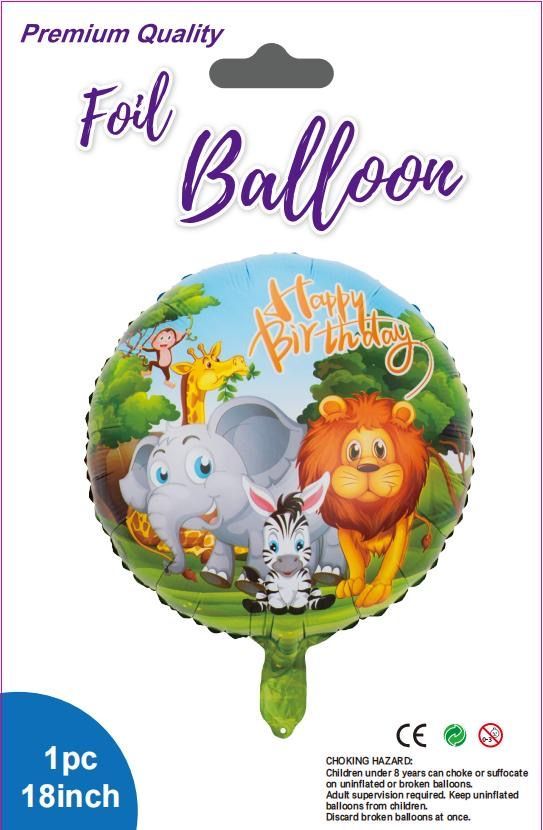 Jungle theme Happy Birthday Balloon 18" pack of 10