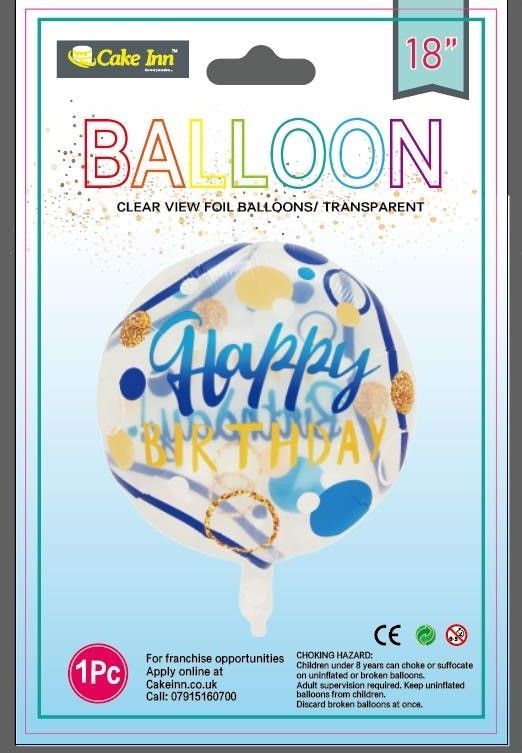 Clear Blue Happy Birthday Balloon 18" pack of 10