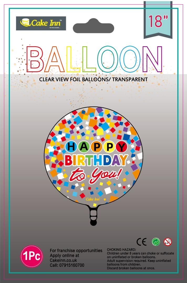Clear Confetti Happy Birthday Balloon 18" pack of 10