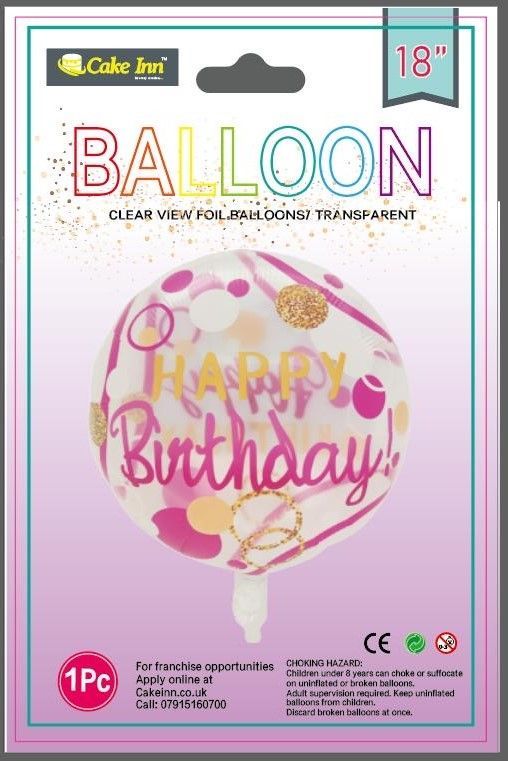Clear Pink Happy Birthday Balloon 18" pack of 10