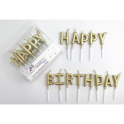 Gold Happy birthday Candle  (Pack x12)