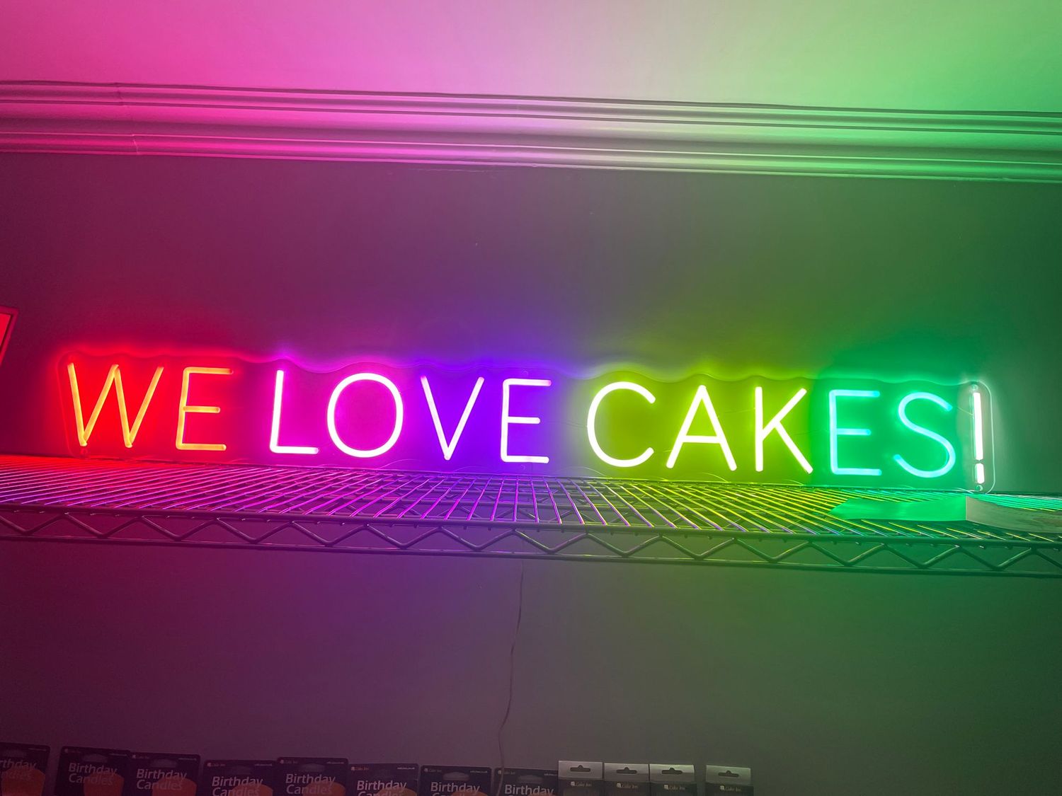 We Love Cakes LED sign 48 inch long by 12 inch high