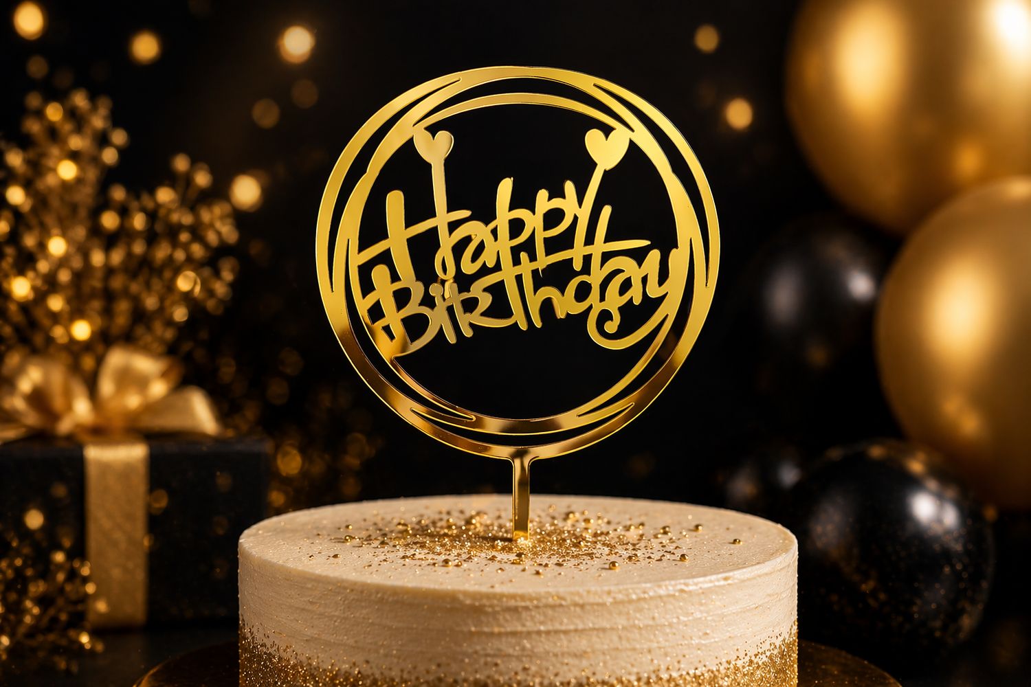 Round shape Acrylic Gold Happy Birthday Cake topper x 10
