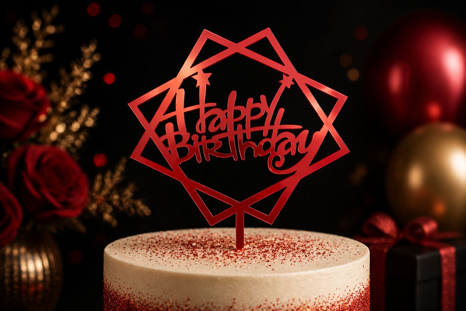Star shape Acrylic Red Happy Birthday Cake topper x 10