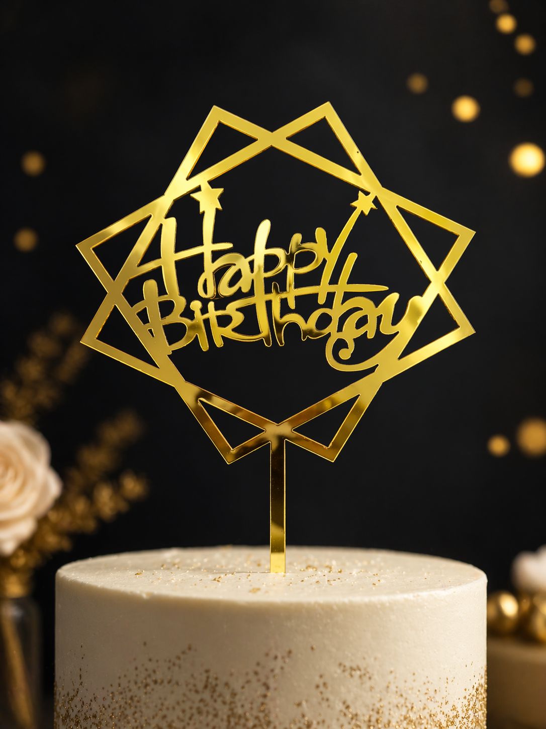 Star shape Acrylic Gold Happy Birthday Cake topper x 10