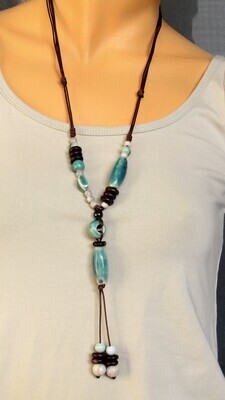 Long Handmade Ceramic Necklace "Light blue"