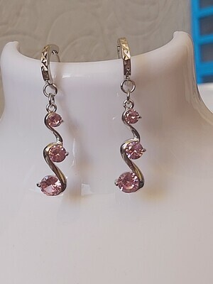 Silver Earrings "Double Wave - Light Pink" (S925)