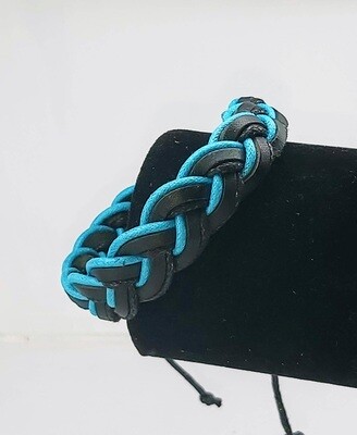 Leather Handmade Men's Bracelet "Light blue-Black -1"
