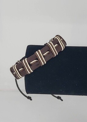 Leather Handmade Men's Bracelet "Βrown-White -2"