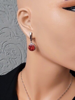 Silver Earrings "Red Circle" (S925)