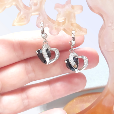 Silver Earrings "Black Hearts" (S925)