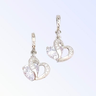 Silver Earrings "White Hearts" (S925)