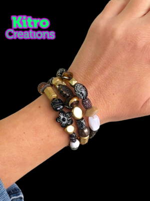 Multilayered Beads Bracelet "Black-Gold"