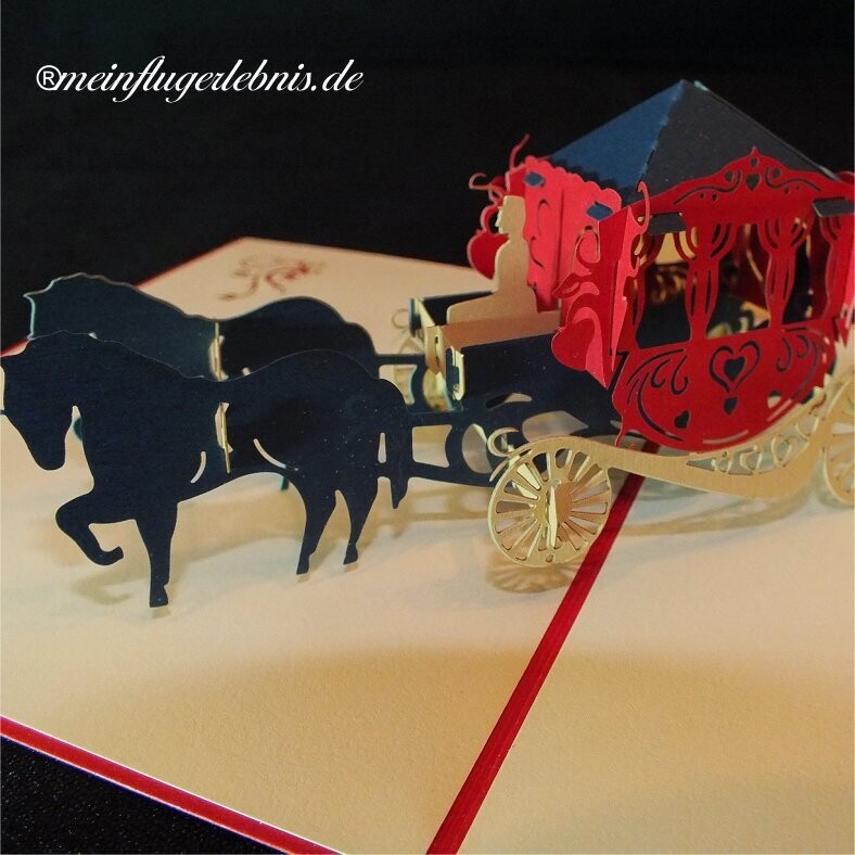 Klappkarte / Glückwunschkarte, 3D-Hochzeitskutsche Klappkarte / Glückwunschkarte, 3D-Hochzeitskutsche