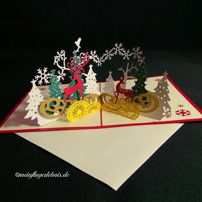 Klappkarte / Glückwunschkarte, 3D-Weihnachten/ Winterlandschaft