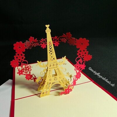Klappkarte / Glückwunschkarte, 3D-Liebe/ Eiffelturm