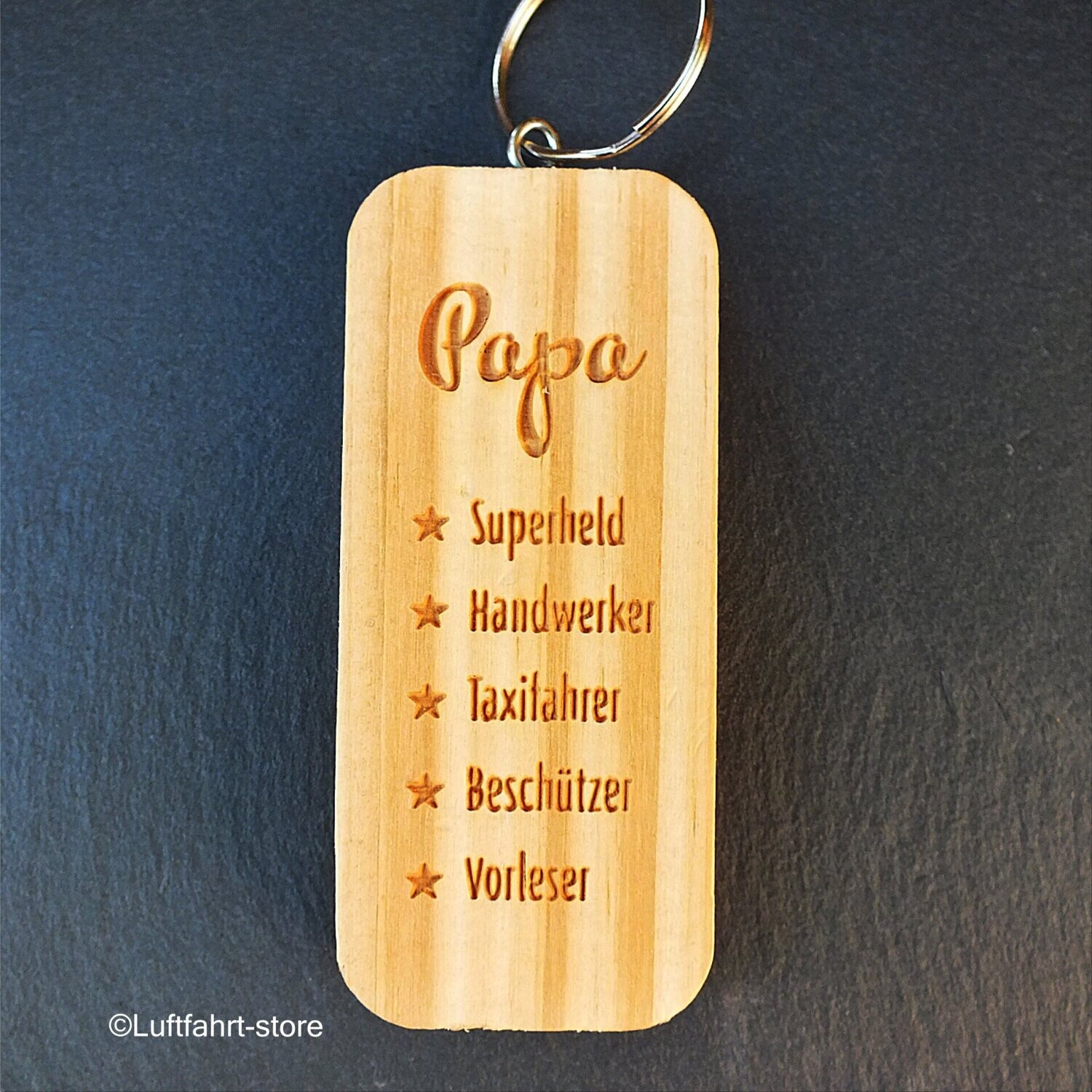 Holz- Schlüsselanhänger, Papa, Superheld, Handwerker
