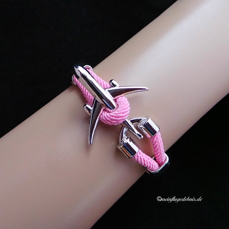 Armband Airliner/ Flugzeug, Chrom- Pink, Pilot, Flieger, 21 cm