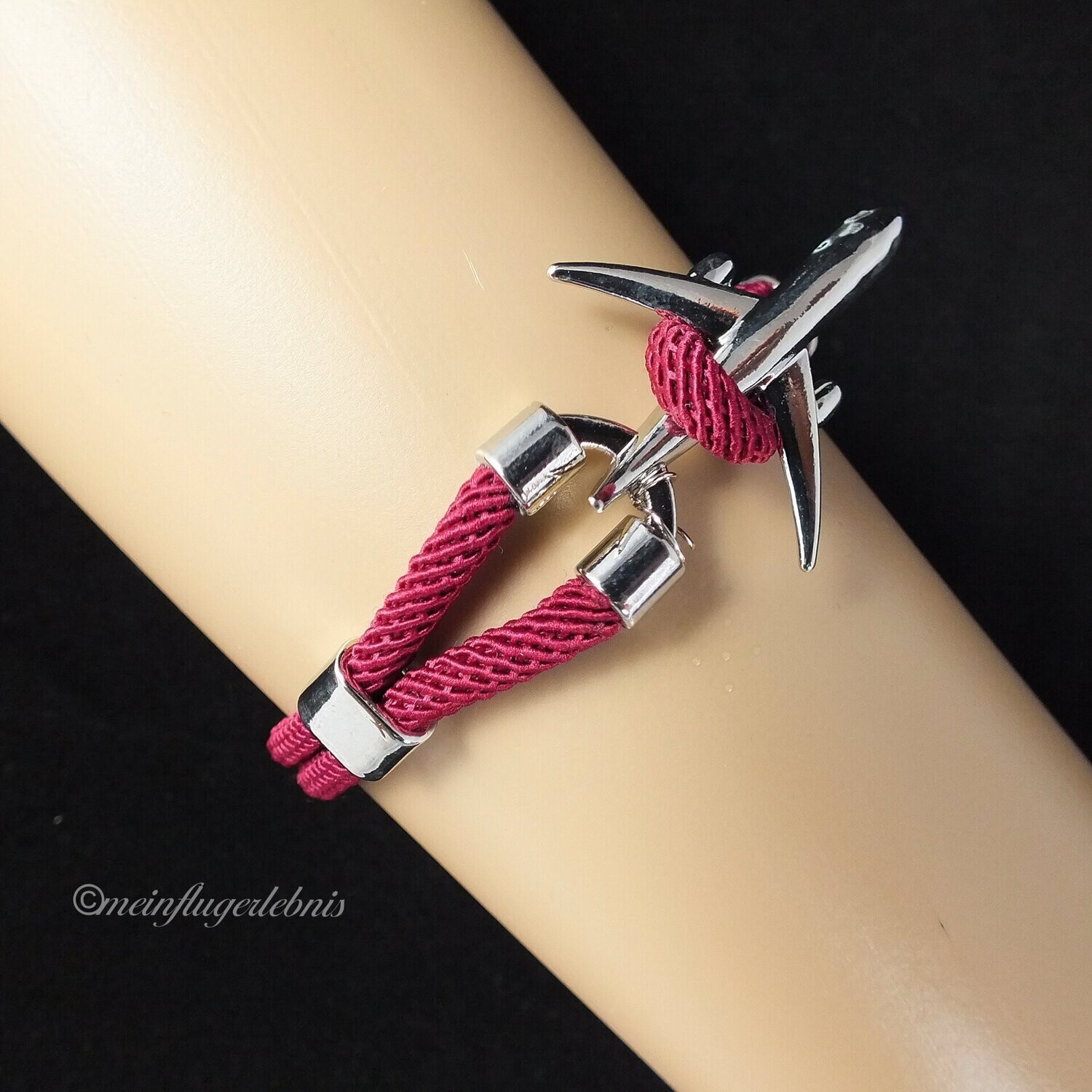 Armband Airliner/ Flugzeug, Chrom- Bordeauxrot, Flieger, 21 cm