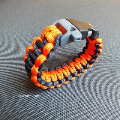 Paracord-Armband Orange-Schwarz, Notfall-Armband, Survival