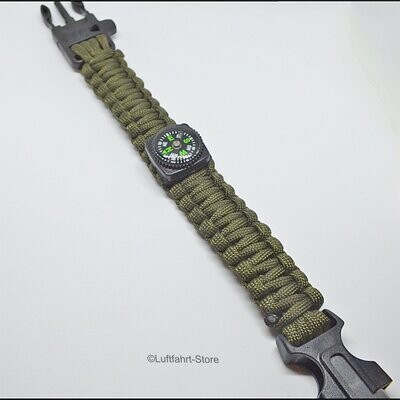 Paracord-Armband 5 in 1 Armee-Grün mit Kompass