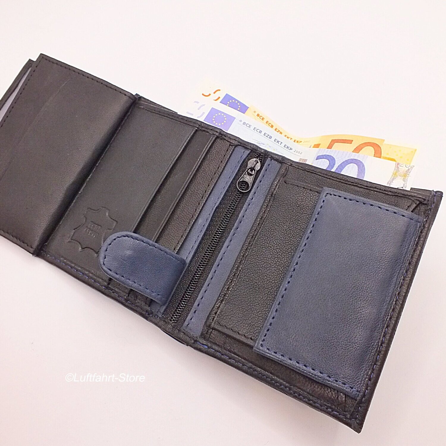 Echtleder-Geldbörse/ Portemonnaie Blau- Schwarz