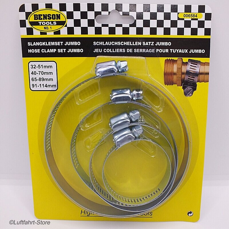 Jumbo-Schlauchschellen-Set 4 Stück, 32/51- 91/114 mm Jumbo-Schlauchschellen-Set 4 Stück, 32/51- 91/114 mm