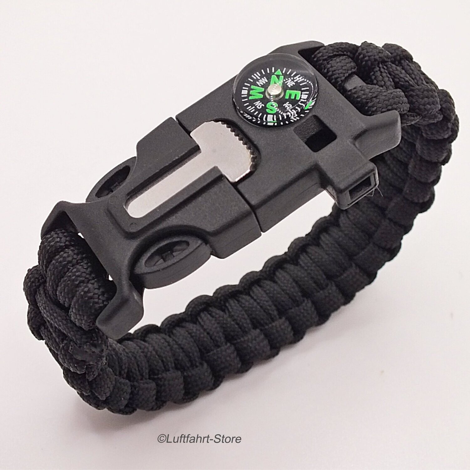 Paracord-Armband 5 in 1 Schwarz mit Kompass