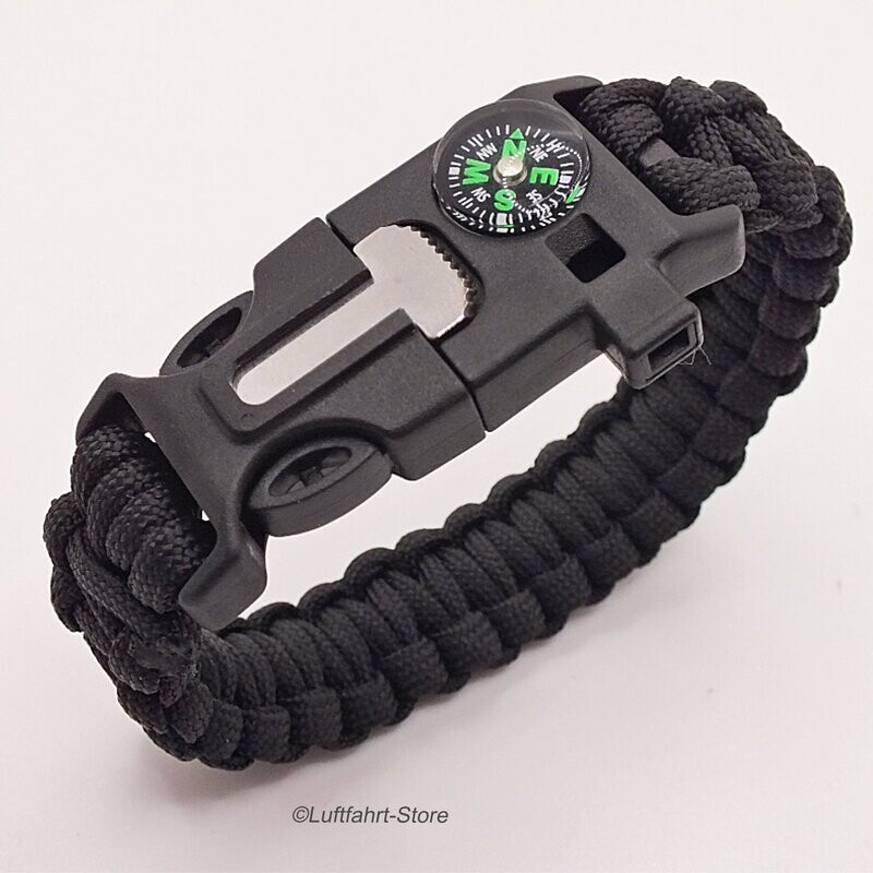 Paracord-Armband 5 in 1 Schwarz mit Kompass Paracord-Armband 5 in 1 Schwarz mit Kompass