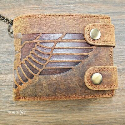 Echtleder-Geldbörse Motiv Eagle-Wings, mit Kette und RFID-Schutz, Biker-Portemonnaie