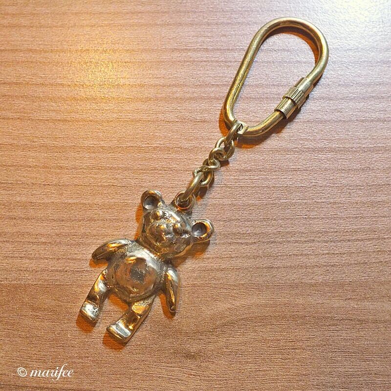 Schlüsselanhänger Teddybär, Messing Schlüsselanhänger Teddybär, Messing