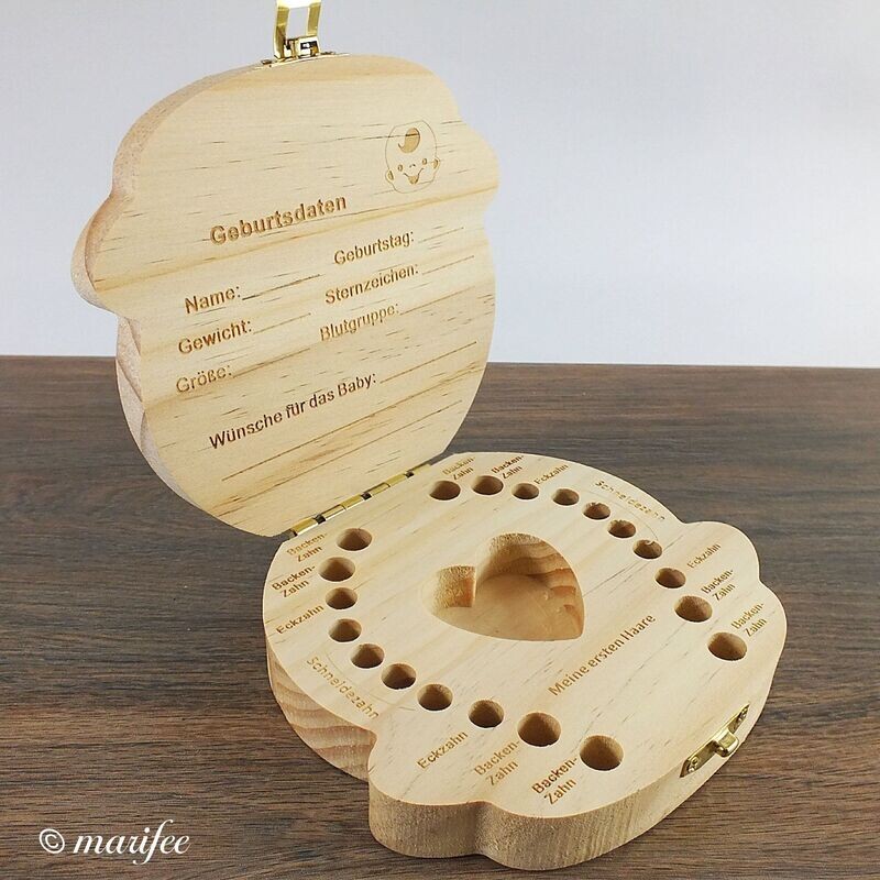 Milchzahndose für Jungen, Naturholz-Zahnbox Milchzahndose für Jungen, Naturholz-Zahnbox
