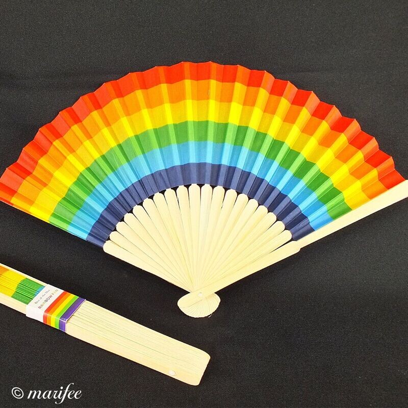 Bambus-Fächer, Regenbogenfarben, 21x37 cm, LGBT Bambus-Fächer, Regenbogenfarben, 21x37 cm, LGBT