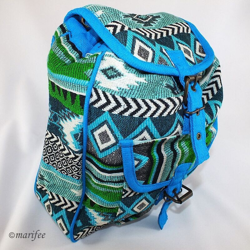 Jacquard-Rucksack Petrol, Vintage-Look, Baumwolle Jacquard-Rucksack Petrol, Vintage-Look, Baumwolle