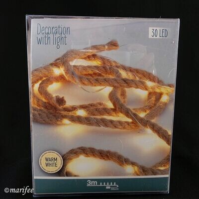 Juteseil mit LED-Beleuchtung warm Weiss, 30 LED, 300 cm